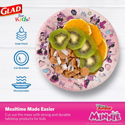Glad para Niños Cuencos de Papel Mickey and Friends 12oz | Rosa con Lunares, 40 pzs, Diseño Minnie Mouse, Resistentes a Remojo, Seguros para Microondas