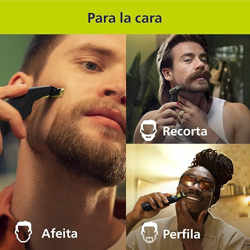 Philips OneBlade Pro Afeitadora y Recortadora Eléctrica Face&Body Hombre | Recorta, perfila y afeita | Corta el vello, no tu piel | Uso seco y húmedo | Accesorios para cara y cuerpo | QP6542/10