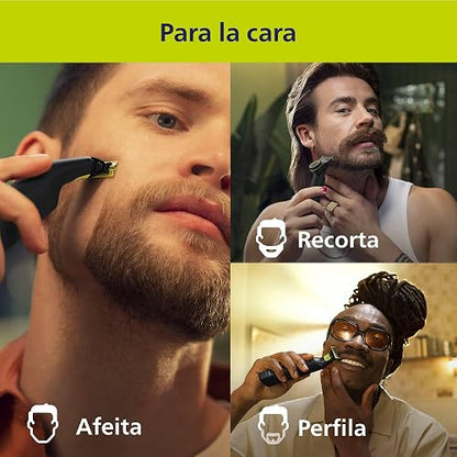 Philips OneBlade Pro Afeitadora y Recortadora Eléctrica Face&Body Hombre | Recorta, perfila y afeita | Corta el vello, no tu piel | Uso seco y húmedo | Accesorios para cara y cuerpo | QP6542/10