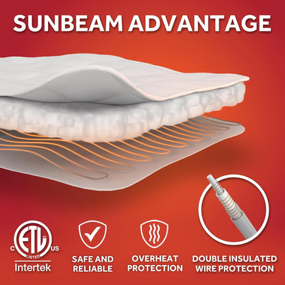 Sunbeam Heated Mattress Pad | Waterproof, 10 Heat Settings, Full