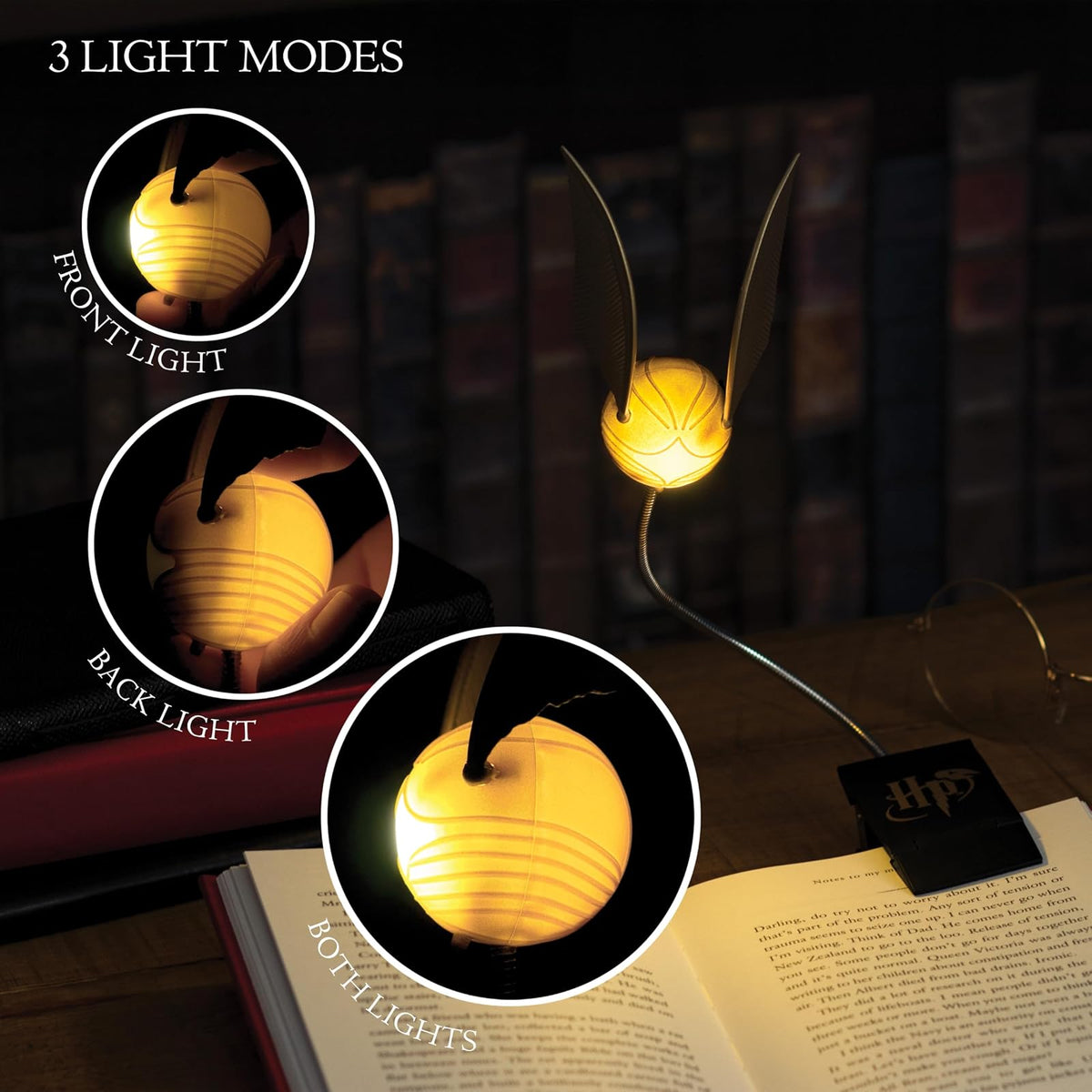 Paladone dorado Snitch Harry Potter - Luz de lectura temática con clip Lumi | Funciona con pilas
