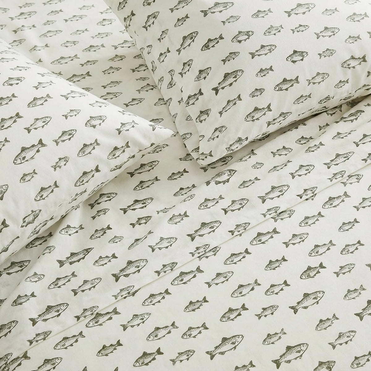 Eddie Bauer - Juego de sábanas de Franela de algodón, Cepillado para Mayor suavidad, decoración acogedora del hogar (Escuela de Pescado, King)