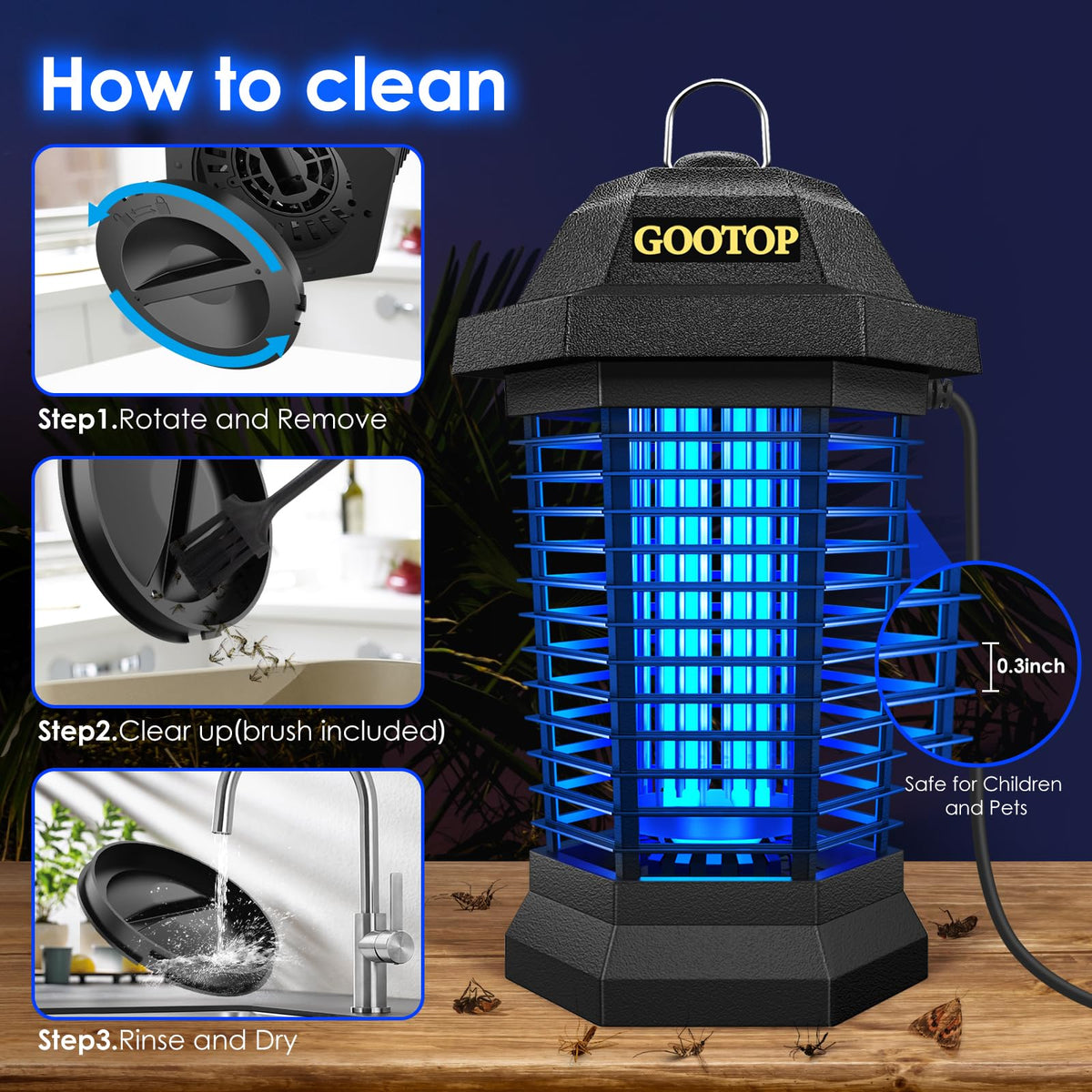 GOOTOP Extractor de Insectos para Exteriores, Extractor de Mosquitos, Enchufe de 3 Puntas, Extractor de Moscas Eléctrico, Matamoscas, Trampas para Moscas, Extractor de Insectos Voladores para
