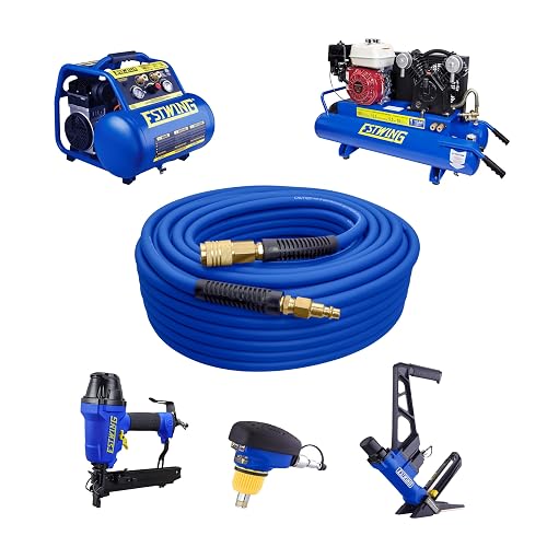 Estwing E3850PVCR - Manguera de aire híbrida de PVC/goma de 3/8" x 50' con accesorios de latón de 1/4", color azul
