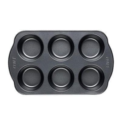 Ekco - Molde para Hornear Muffins, Magdalenas, Mantecadas, Ekco Evolution, Color Negro, Acero inoxidable con Antiadherente, 6 Tazas
