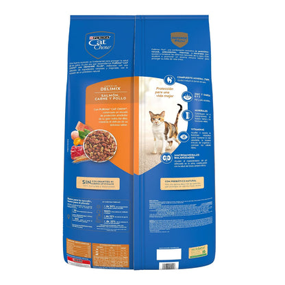 Purina Cat Chow Adulto Delimix Todos los Tamaños Sabor Salmón, Carne y Pollo 15Kg