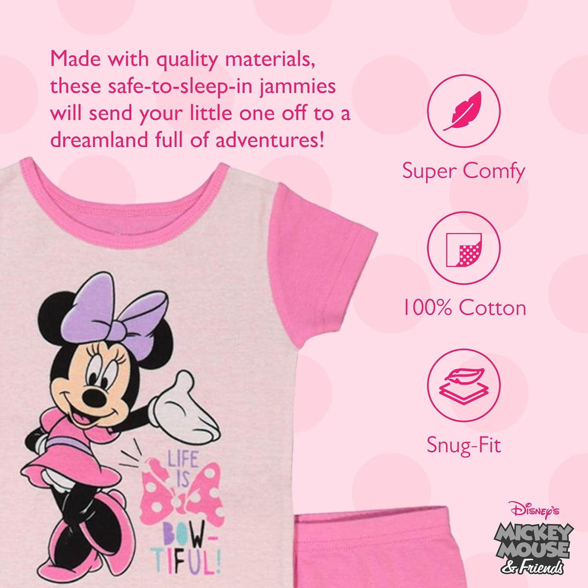 Disney Frozen | Minnie Mouse | Conjunto de Pijama de algodón Ajustado de 6 Piezas Juego de Pijama para Niñas
