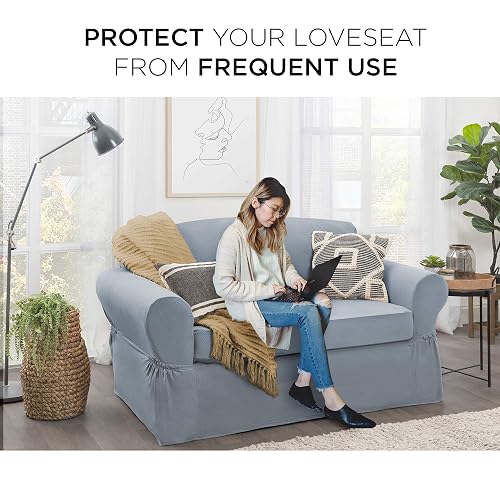 MAYTEX Funda de sofá, Casual, Azul Acero, Sillón de Dos plazas, 1