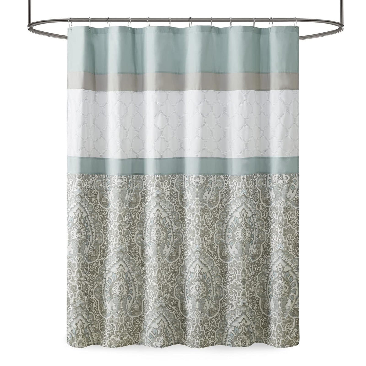 Cortina de Ducha de diseño clásico de Damasco con Estampado de Rayas Bordadas y Estampado de Shawnee 510, con Forro, 182,88 x 182,88 cm, Color Azul