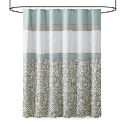 Cortina de Ducha de diseño clásico de Damasco con Estampado de Rayas Bordadas y Estampado de Shawnee 510, con Forro, 182,88 x 182,88 cm, Color Azul
