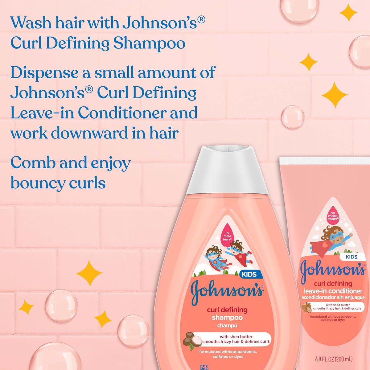 Johnson's Baby - Champú para niños sin lágrimas que define los rizos con manteca de karité, 13.6 onzas líquidas