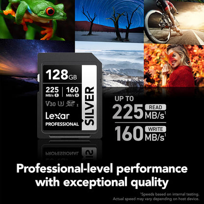 Lexar - Tarjeta SD Profesional de 128 GB, UHS-I, C10, U3, V30, 4K, Tarjeta de Memoria SDXC de hasta 205/140 MB/s, para fotógrafo Profesional, videógrafo, Entusiasta (LSDSILV128G-BNNNU)
