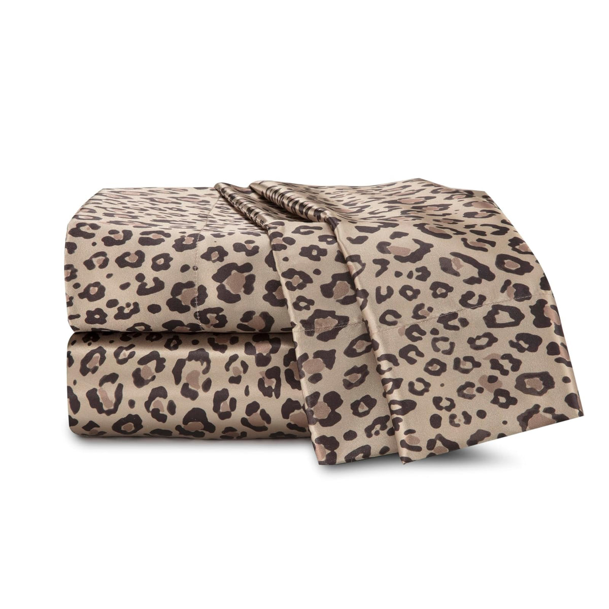 Martex Elegance - Juego de sábanas de satén de 4 Piezas, tamaño King, Calidad de Hotel de Lujo, Estampado de Leopardo, Sedoso Suave y Suave, café
