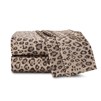 Martex Elegance - Juego de sábanas de satén de 4 Piezas, tamaño King, Calidad de Hotel de Lujo, Estampado de Leopardo, Sedoso Suave y Suave, café