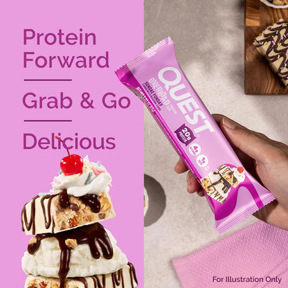 Quest Nutrition Overload Barra de Proteína sabor Sundae Funday | 20g de Proteína, 1g Azúcar | Gluten Free | Caja con 12 barras
