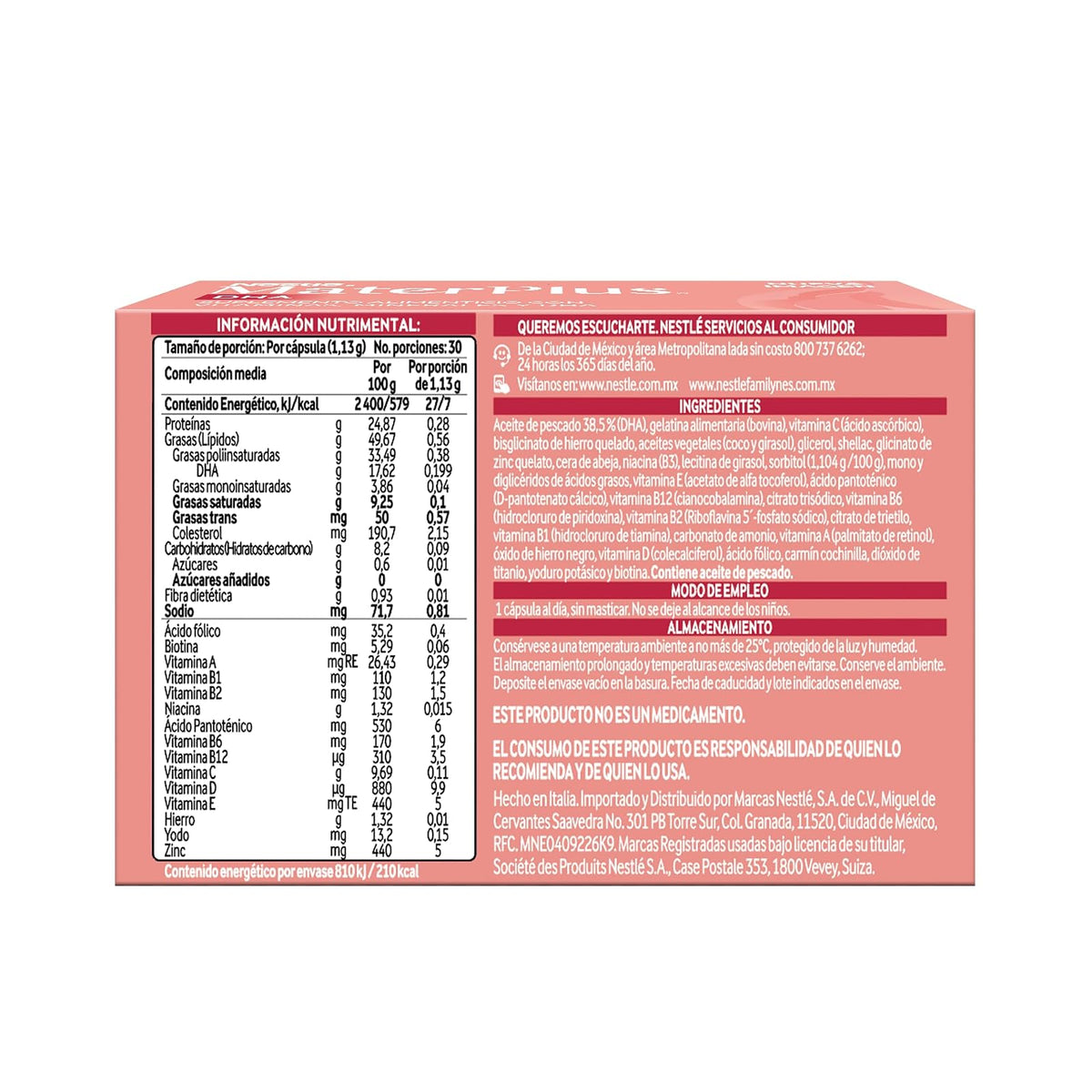 Mater Plus Suplemento Alimenticio Con Vitaminas, Minerales y DHA Caja 30 Cápsulas
