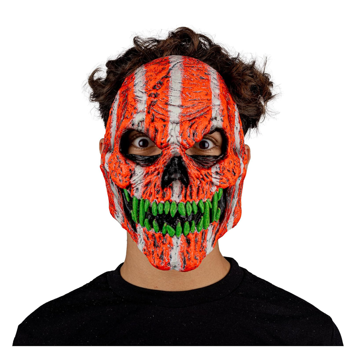 Ghoulish Productions Máscara De Látex Skull fangs Orange Monster Urban Mask Efecto Neón Calavera Creepy, Disfraz Aterrador para Halloween y Fiestas Temáticas, Cosplay, Diseño Artesanal Face Mask