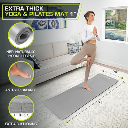 ProsourceFit - Esterilla extra gruesa para yoga y pilates de 1,3 cm (1/2 pulgada) o 2,5 cm (1 pulgada), 180 cm de largo, alta densidad, con espuma cómoda y correa de transporte, color púrpura