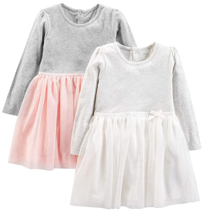 Simple Joys by Carter's Paquete de 2 Vestidos de Manga Larga con Tul Vestido Casual para Bebé-Niñas