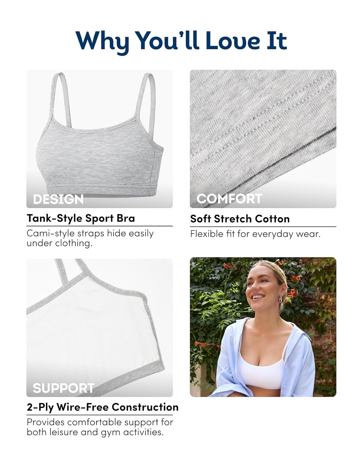 Fruit of The Loom Brasier Deportivo de algodón con Tirantes Delgados, Paquete económico Sujetador Deportivo para Mujer
