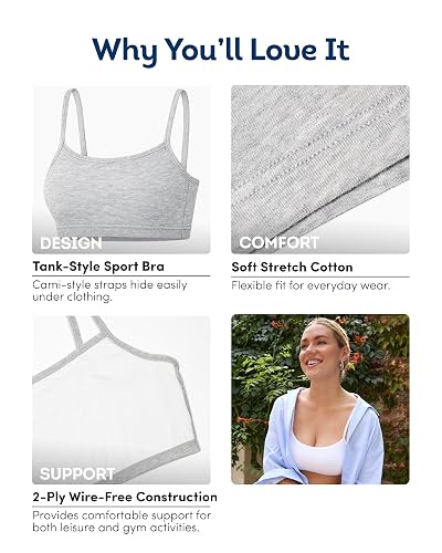 Fruit of The Loom Fruit of The Loom Brasier Deportivo de algodón con Tirantes Delgados para Mujer Sujetador Deportivo para Mujer