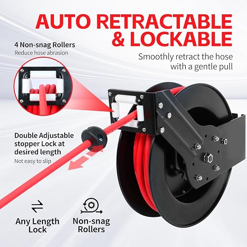 MaxWorks Manguera de Aire Retráctil con Rebobinado Automático y Accesorios de Latón, 50 ft, 80720
