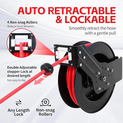 MaxWorks Manguera de Aire Retráctil con Rebobinado Automático y Accesorios de Latón, 50 ft, 80720
