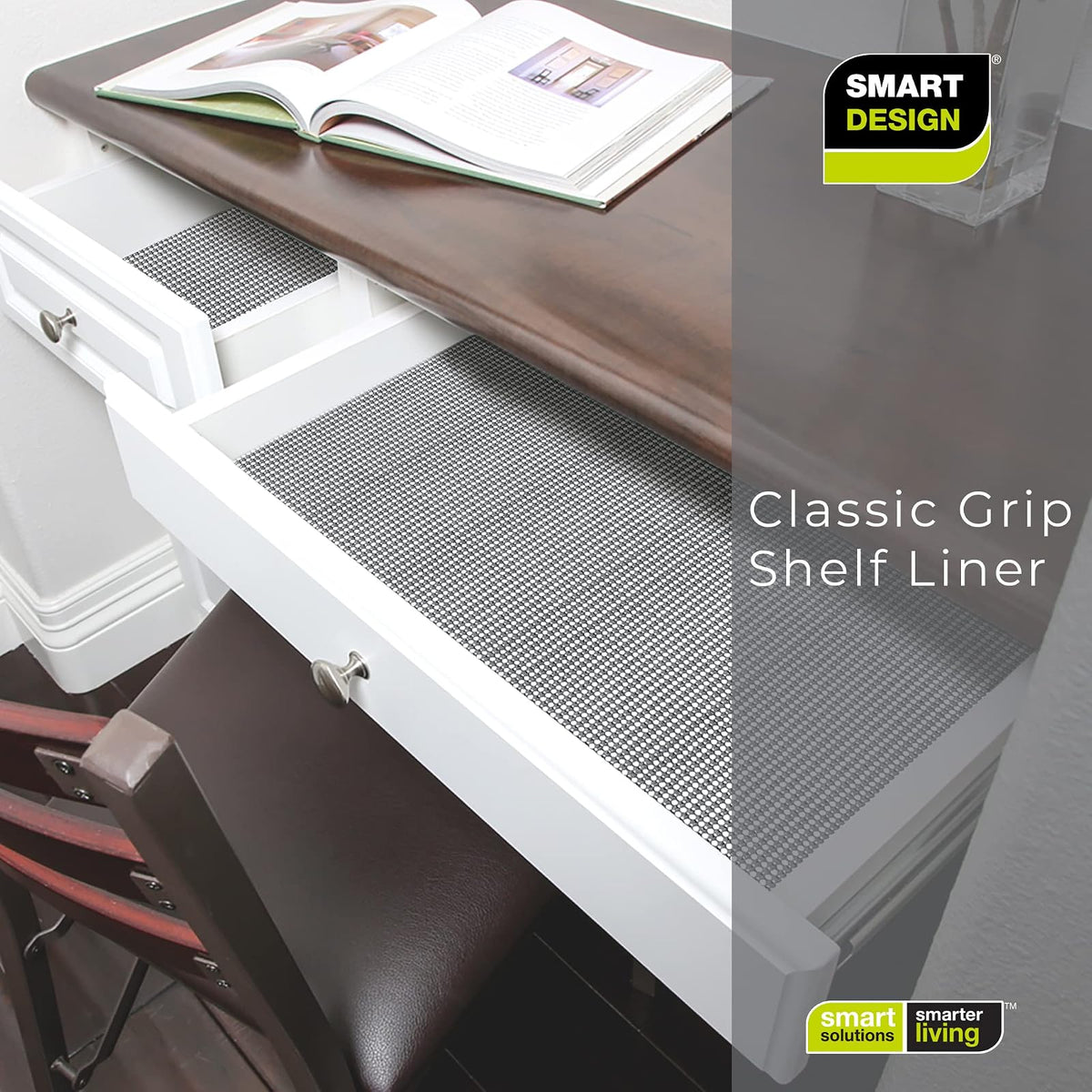 Smart Design Forro de Estante de Agarre clásico, 12 Pulgadas x 20 pies, no Adhesivo, Parte Inferior de Agarre Fuerte, cajón de Cocina fácil de Limpiar, Armario, Cubierta Protectora de aparador