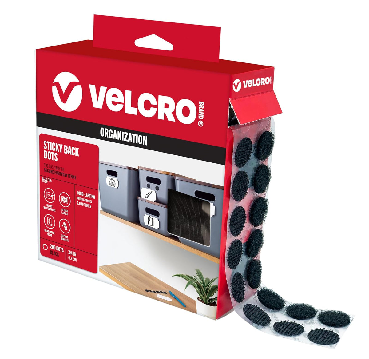 VELCRO Brand VEL-30078-AMS - 500 círculos adhesivos en la parte trasera redonda de gancho y bucle para organización de oficina, artes y manualidades, proyectos escolares - Black - 200Pk - Monedas