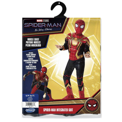Marvel Integrated Spider-Man Official Youth Halloween Costume - Premium Quality Padded Jumpsuit with Pull On Fabric Mask