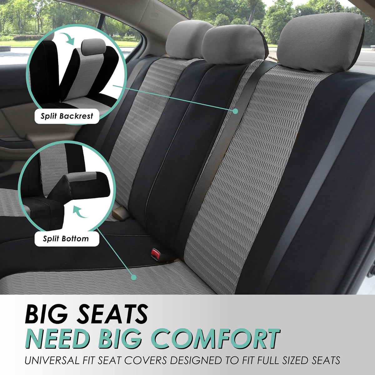 FH GROUP fb060128 Tres Fila Set Moda Elegancia Asiento de automóvil cubre, Gray (4 Buckets 1 Bench)