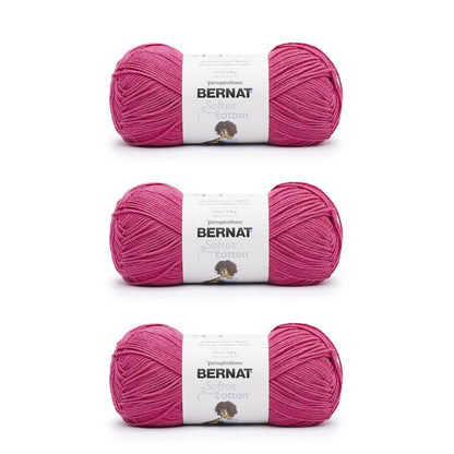 Bernat Softee Cotton, Hilo de Algodón y Acrílico Peso DK - Fucsia - Paquete de 3