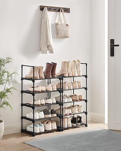 SONGMICS Zapatero de Metal de 10 Niveles, diseño Personalizable, Ahorro de Espacio y Estante versátil, para Sala de Estar, Dormitorio, Negro MLSA25BK