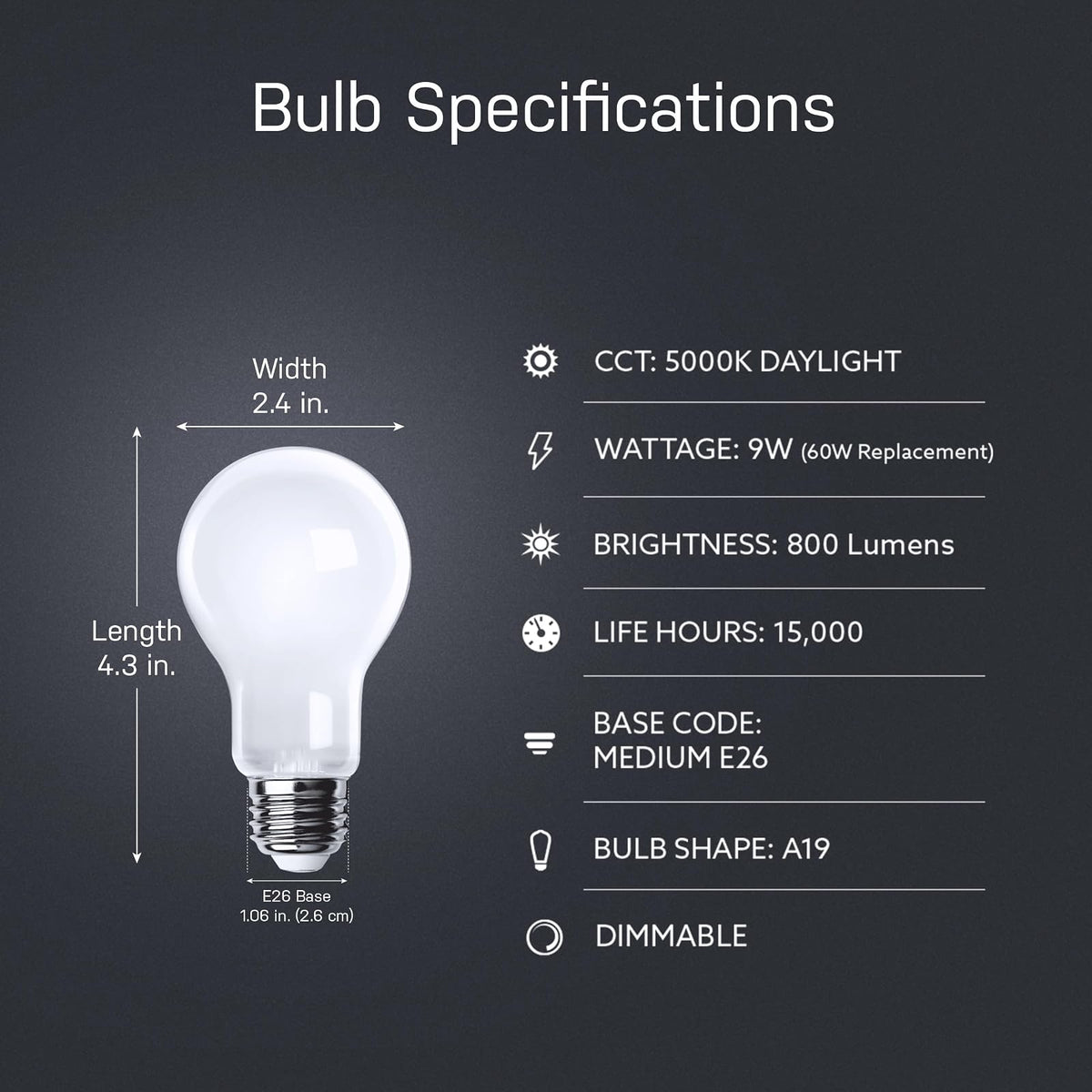 Feit Electric - Luz LED para Exteriores A19, Equivalente a 60 W, Regulable, Base E26, 800 lúmenes, Color Seleccionable, 13 años de Vida, Paquete de 1, OM60/BUG/950/LEDI/RP