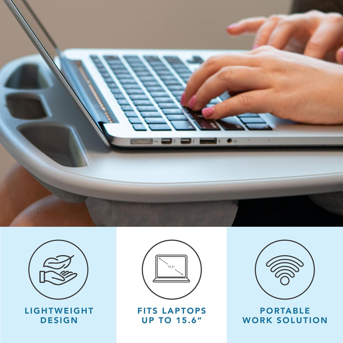 LapGear MyDesk computadora para regazo, gris frío (se adapta a portátiles de hasta 15 pulgadas)