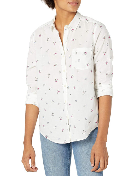 Lucky Brand Camisa de Manga Larga clásica con un Bolsillo y botón Frontal Camisa de Botones para Mujer