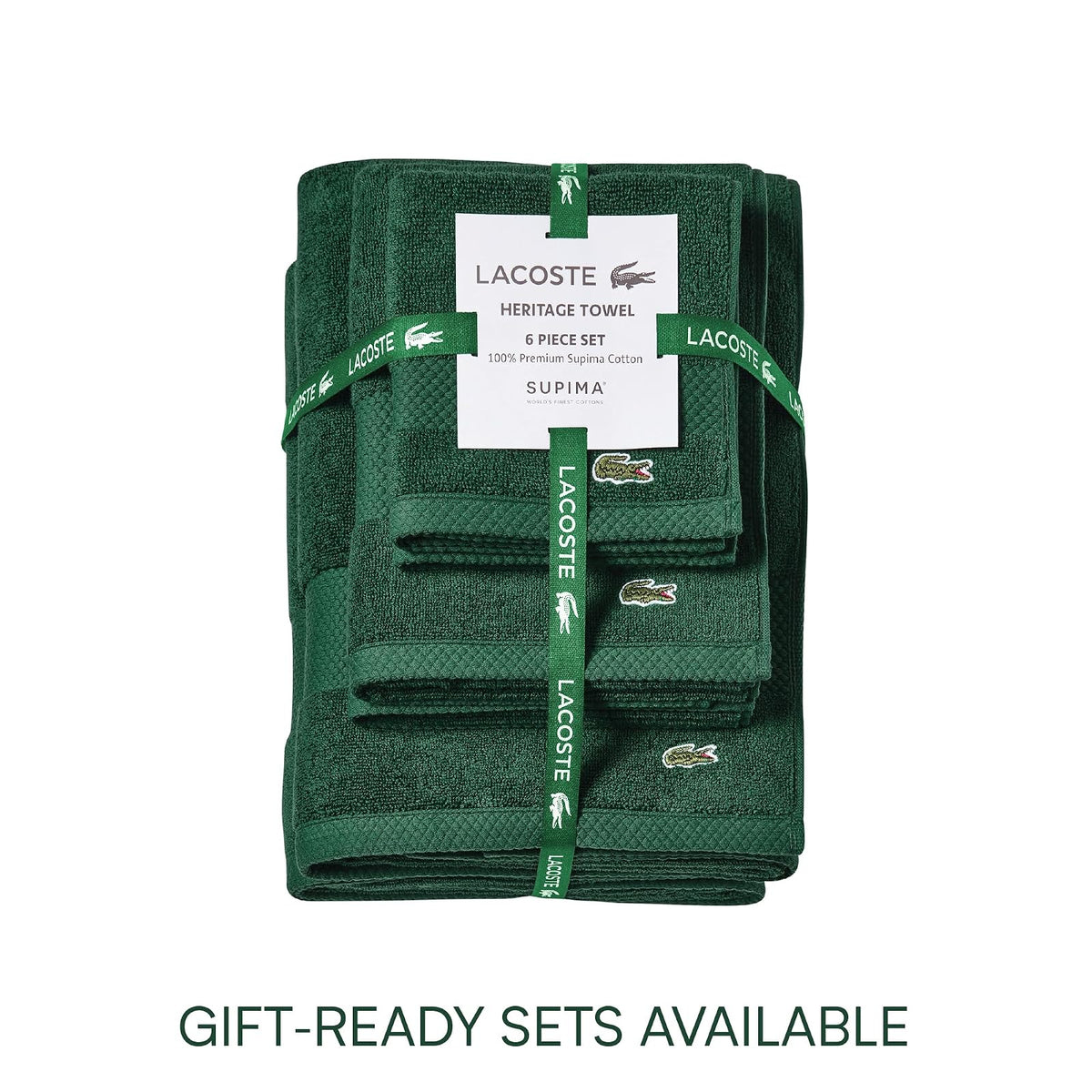 Lacoste Heritage Supima - Paño de Lavado de algodón, Verde cocodrilo, 13 x 13 Pulgadas