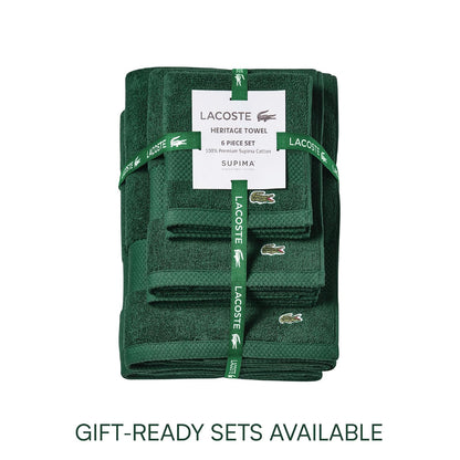 Lacoste Heritage Supima - Paño de Lavado de algodón, Verde cocodrilo, 13 x 13 Pulgadas