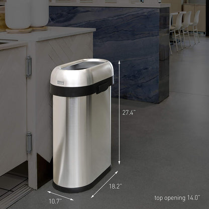 simplehuman, bote de basura estrecho abierto, acero inoxidable cepillado de gran espesor, 50 L