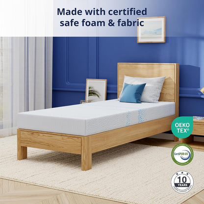 EGOHOME - Colchón Individual de 6 Pulgadas para niños, Espuma viscoelástica de Gel con carbón, sin Fibra de Vidrio, Certificado CertiPUR-US, regulador de Temperatura, Funda Lavable, Mediana Firme
