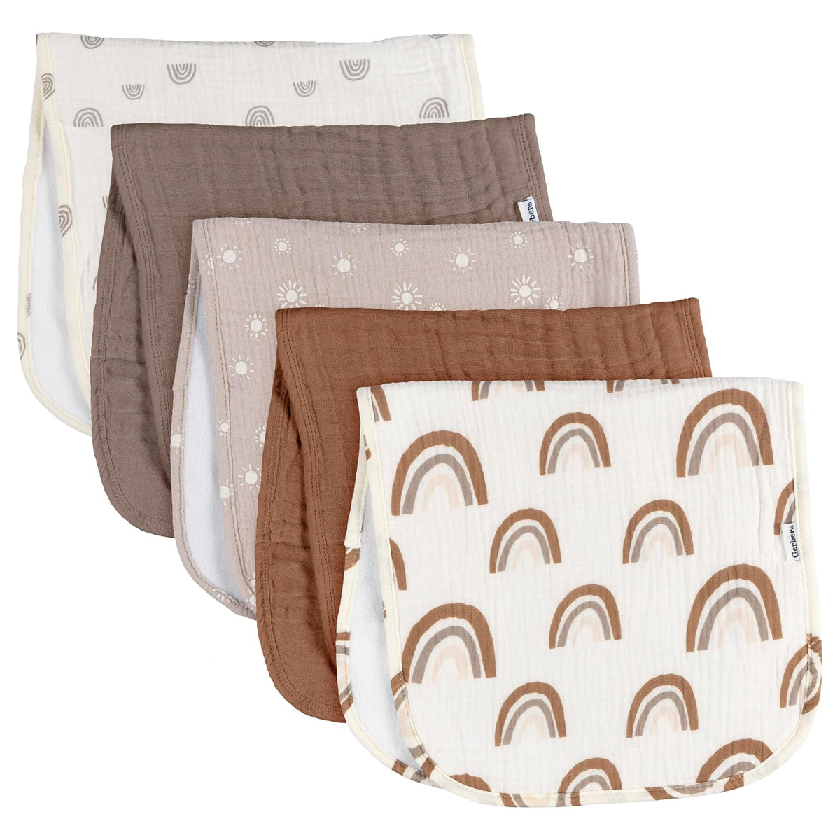 Gerber Baby - Paños Unisex de Muselina para eructos, Paquete de 5, Arco Iris, tamaño Grande, 20 x 10 Pulgadas