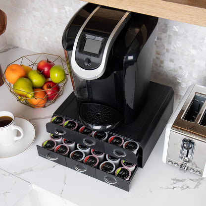 Mind Reader Single Serve Coffee Pod Organizer with 2 Drawers, 72 Pod Capacity, Countertop, 14" L x 12.25" W x 4.75" H, Black