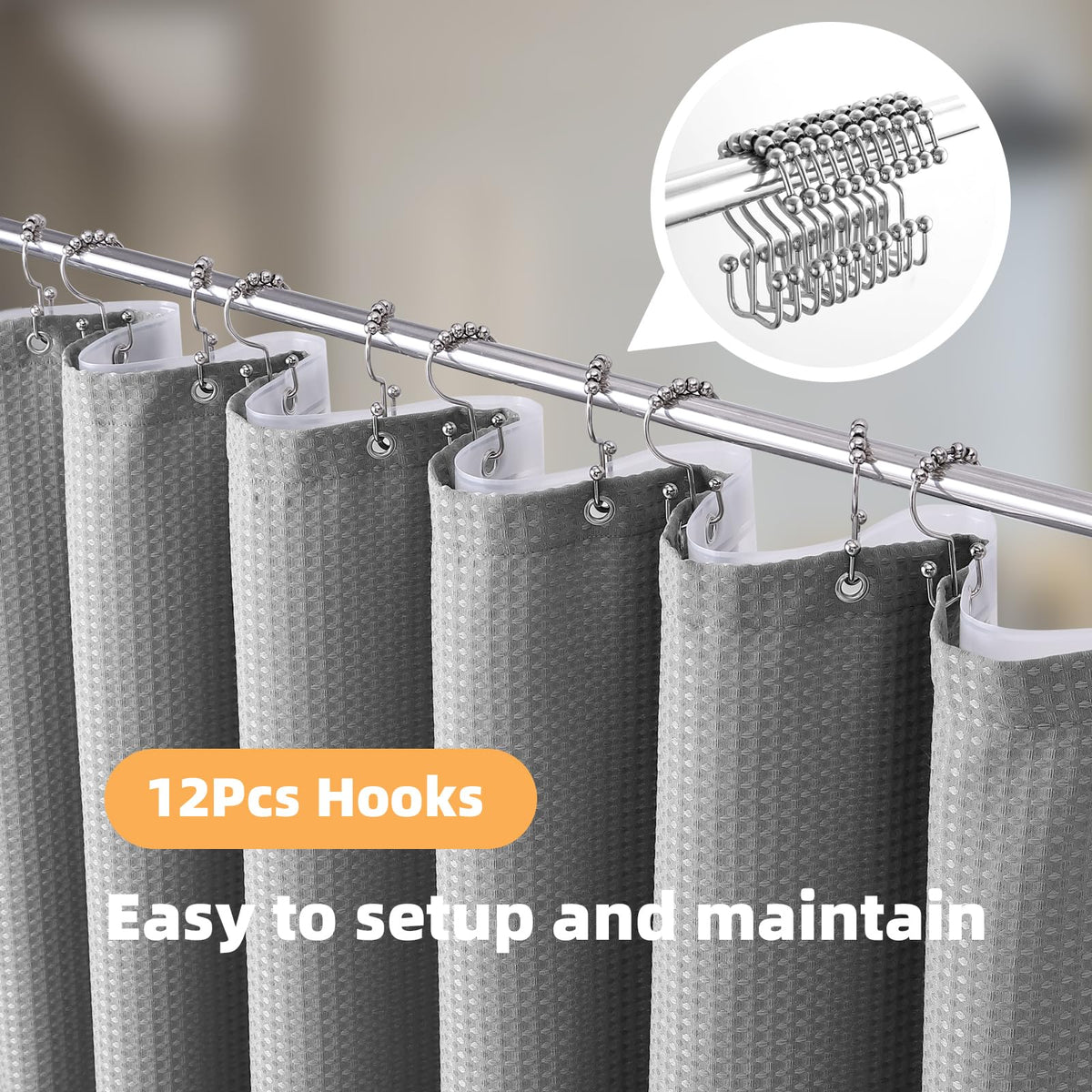 LaCyan 3 en 1 Cortina de Ducha Impermeable y Juego de Forro Transparente con 12 Ganchos para baño Cortinas de Ducha de poliéster Resistente 72 Pulgadas (Gris, 183W*183H)