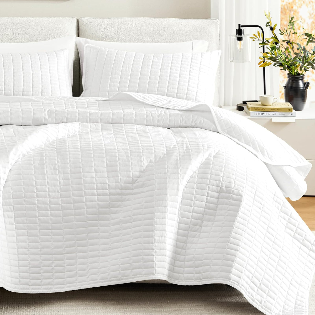 Comfort Spaces Kienna Juego de Edredón de Lujo Doble Cara - Quilt Full - Queen(90"x90") - Blanco