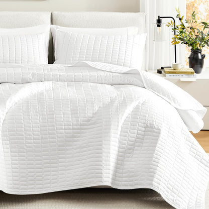 Comfort Spaces Kienna Juego de Edredón de Lujo Doble Cara - Quilt Full - Queen(90"x90") - Blanco
