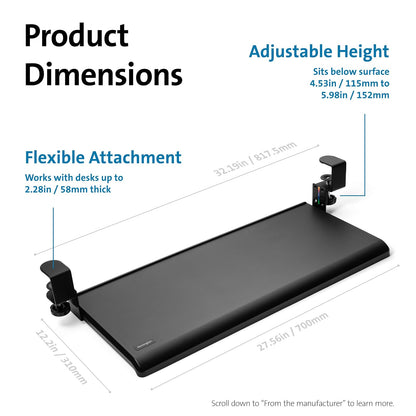 Kensington SmartFit - Cajón para Teclado con Abrazadera, Color Negro, 13.3 x 32.5 x 2.4 Pulgadas