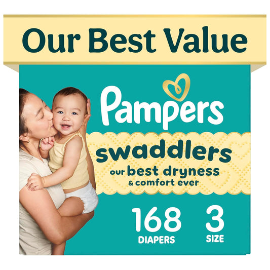 Diapers Size 3, 168 Count - Pampers Swaddlers Disposable Baby Diapers, ONE MONTH SUPPLY (Packaging May Vary)