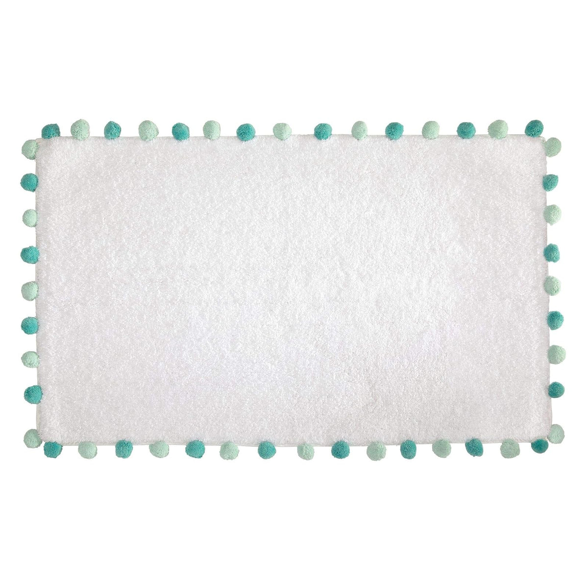 iDesign Pom Cotton Bath Mat, Shower Accent Rug for Master, Guest, and Kids' Bathroom, 21" x 34", White and Blue