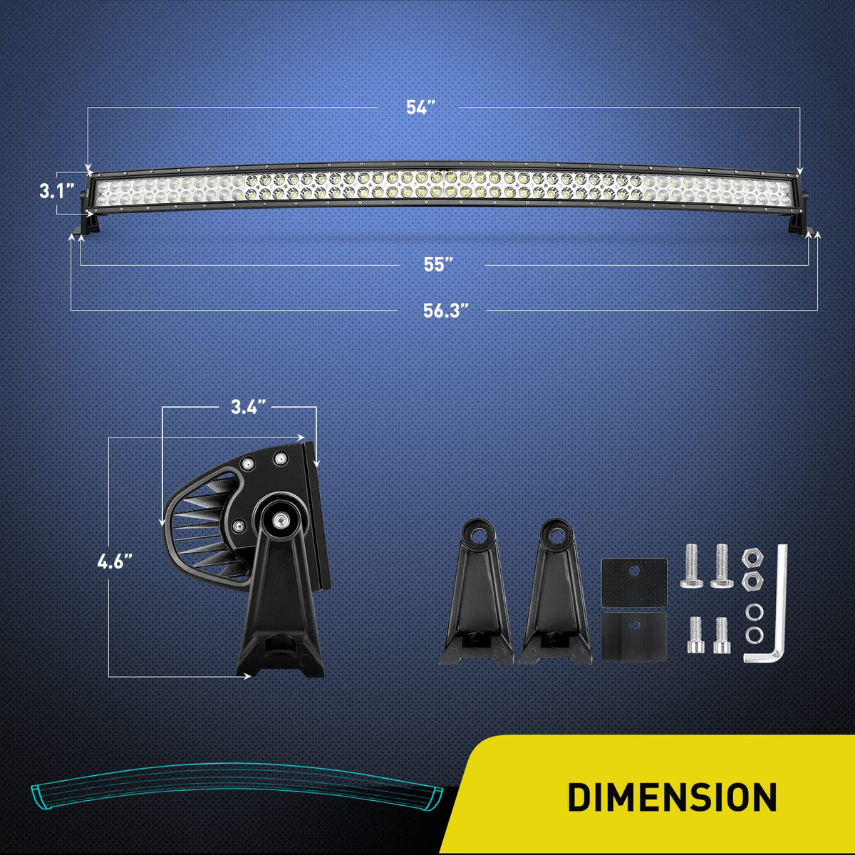 Nilight Barra de Luz LED 54 Pulgadas 312W Curvada 12V 24V Todoterreno