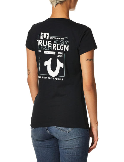 True Religion Camiseta de Manga Corta con Cuello en V de Color Guard Slim Fit. Camiseta para Mujer